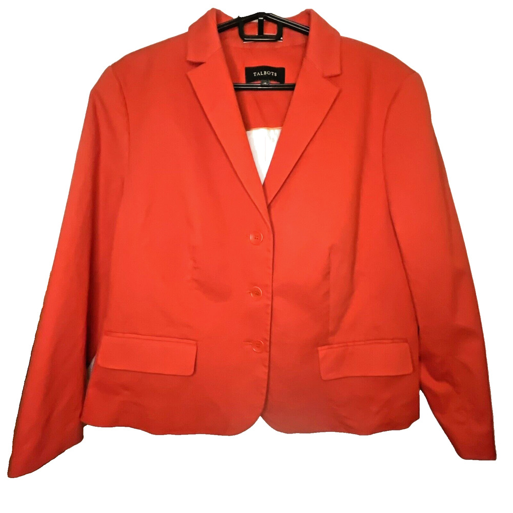 Talbots Blazer Red 14 Womens Aberdeen Knit Red Two Button Single Breasted Cotton